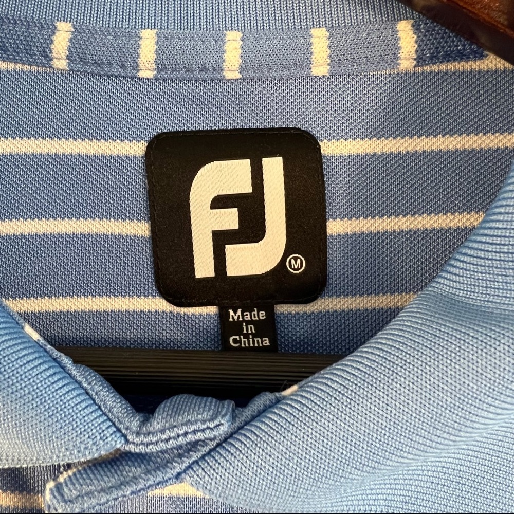 FootJoy Polo Golf Shirt FJ Mens M Medium Striped Stretch Collar Blue White - Picture 3 of 4